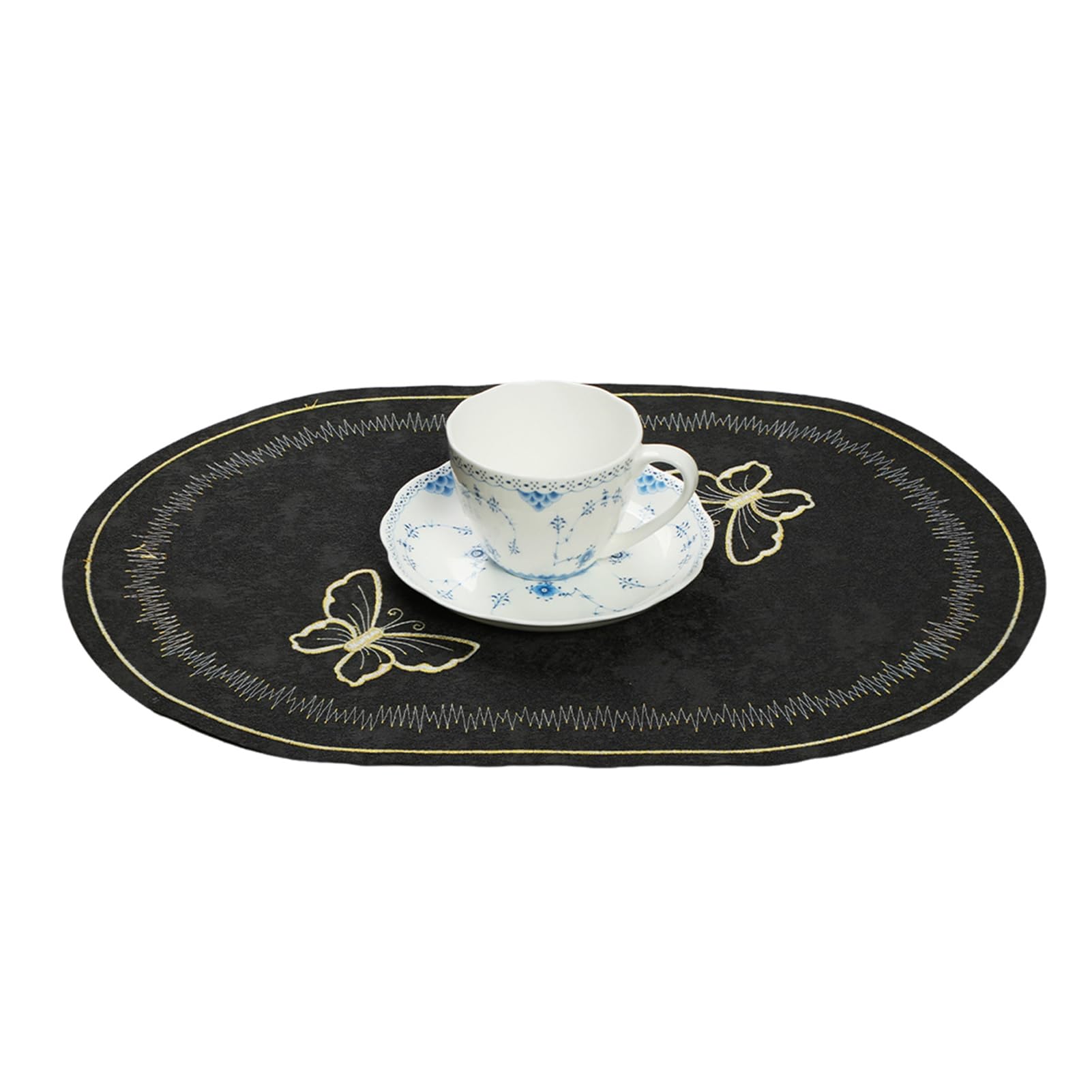 Virelynx Linen Placemat Embroidery – Butterflies Pattern Oval Heat-Resistant, Stain-Resistant Dining Accessories for Table