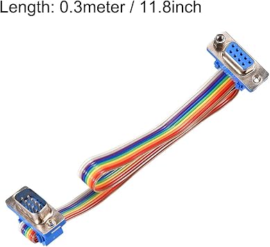 uxcell IDC Rainbow Wire Flat Ribbon Cable DB9 Male to DB9 Female Connector 2.54mm Pitch 11.8inch Length