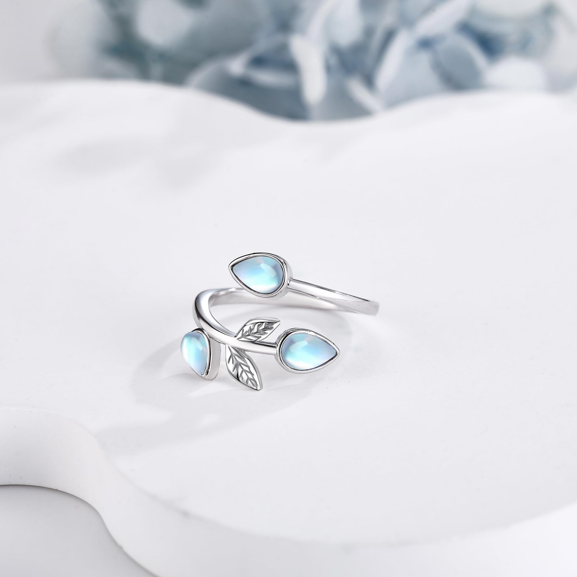 Mondstein Blatt Ring Sterling Silber Einstellbare Band Mondstein Ringe Boho-Schmuck für Frauen