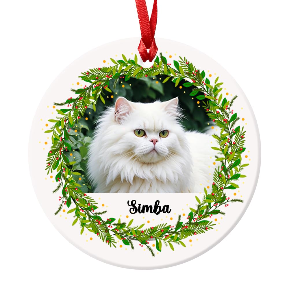 Christmas Tree Bauble - Customised Personalized Pet Cat Dog Bauble Photo in Holly Wreath