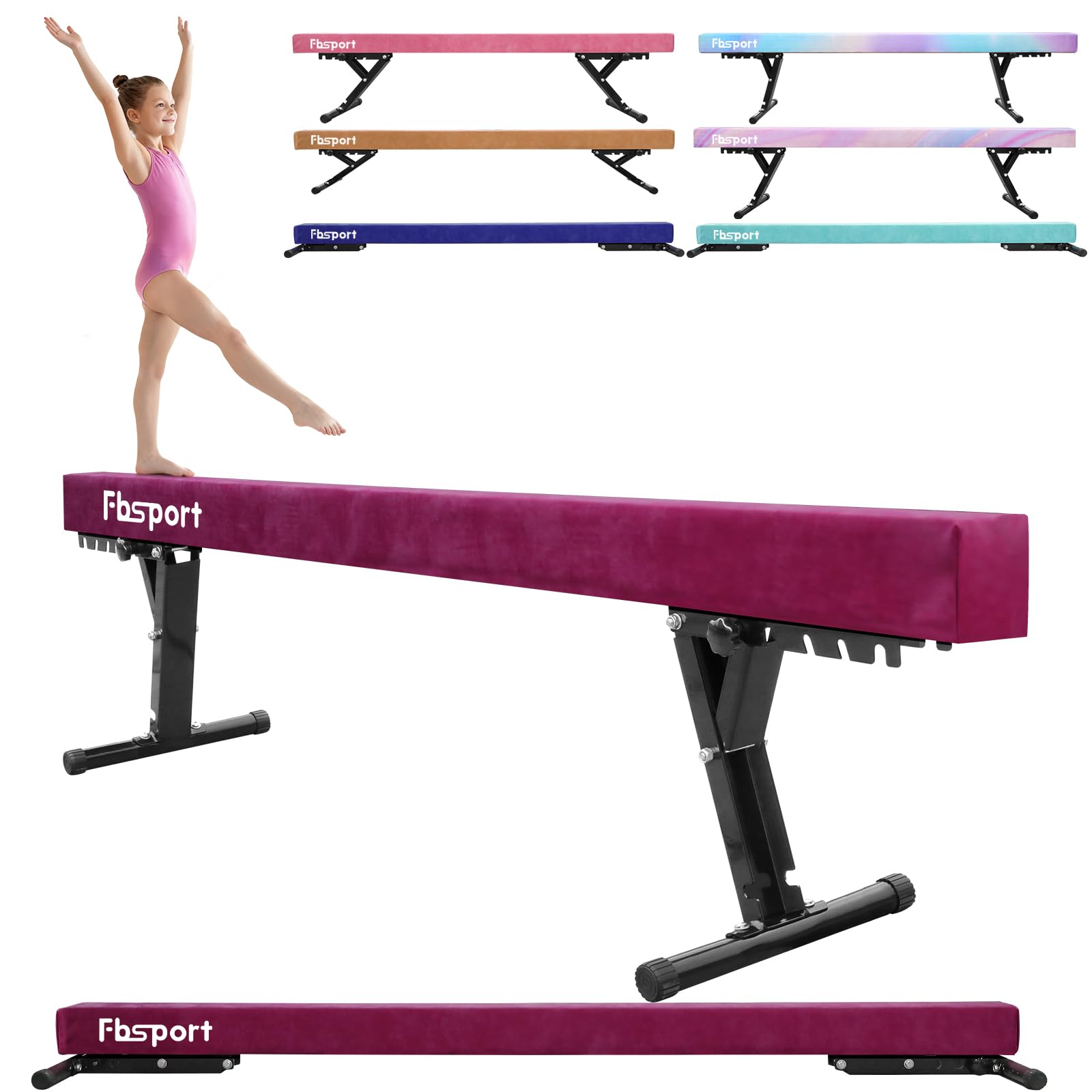 FBSPORT schwebebalken Kinder schwebebalken für zuhause schwebebalken höhenverstellbar Gymnastik Balance Beam 244CM, 5 Höhen Einstellbare High und Low Level Stabile Floor Beam Gym Trainingsgeräte