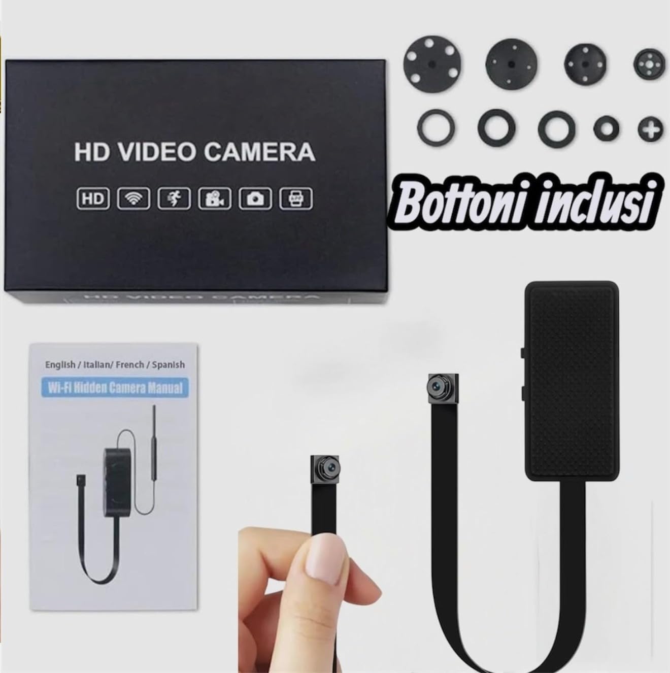 Mini Telecamera WiFi di Sorveglianza con Sensore di Movimento, con Batteria, Controllo da Smartphone, Obiettivo 3mm