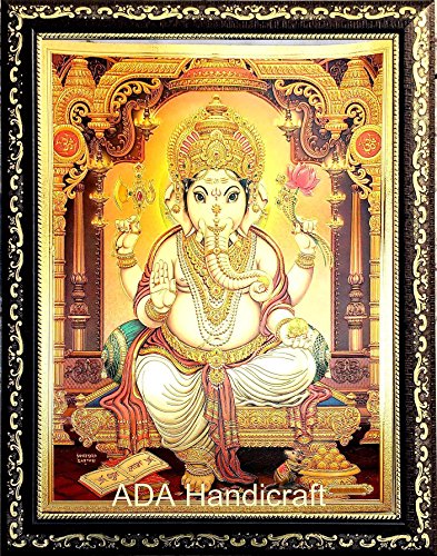 Image of ADA Handicraft Lord Ganesha Ganpati Hindu Religious Painting Wood Photo Frames for Pooja, Hindu Bhagwan Devi Devta Wall Hanging Photo Frames (35 * 25) cm