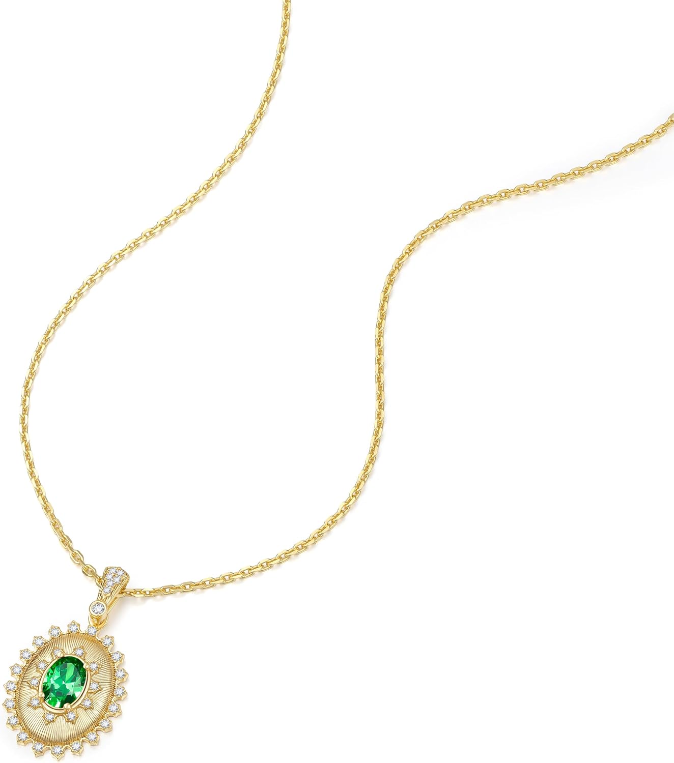 Vintage Birthstone Necklace for Women, Gold Plated Sterling Silver Oval Cut Gemstone Pendant Necklace, Elegant Fine Jewelry Birthday Anniversary Christmas Gift for Mom Wife Her, 16"+2" Inches - Image 2