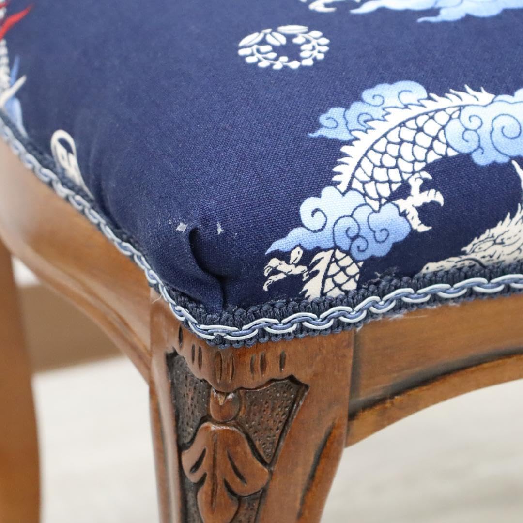 スツール 猫脚 ブルー 和柄 龍 ドラゴン オットマン 補助椅子 イタリア フットスツール 猫脚 ブルー オットマン 補助椅子 玄関用