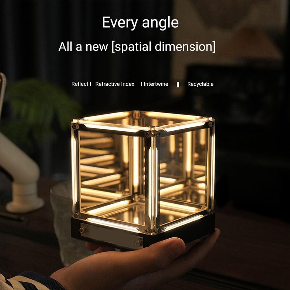 Infinite Space Abyss Lamp, Creative 4D Infinite Space Abyss Night Light, Touch Dimmable Infinity Mirror Cubes, Rechargeable LED Hyper Cube Night Light, Futuristic Tech Decor (White)
