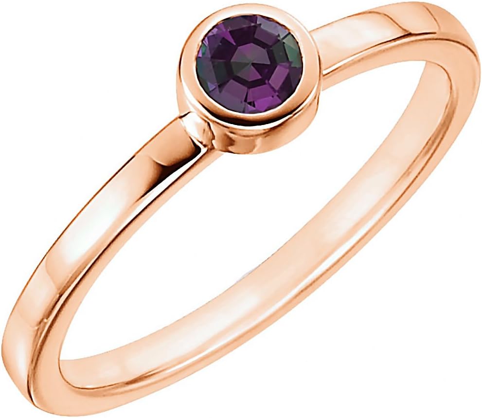 Bezel Set 4mm Genuine Natural Alexandrite June Birthstone Engagement Ring 14K Gold