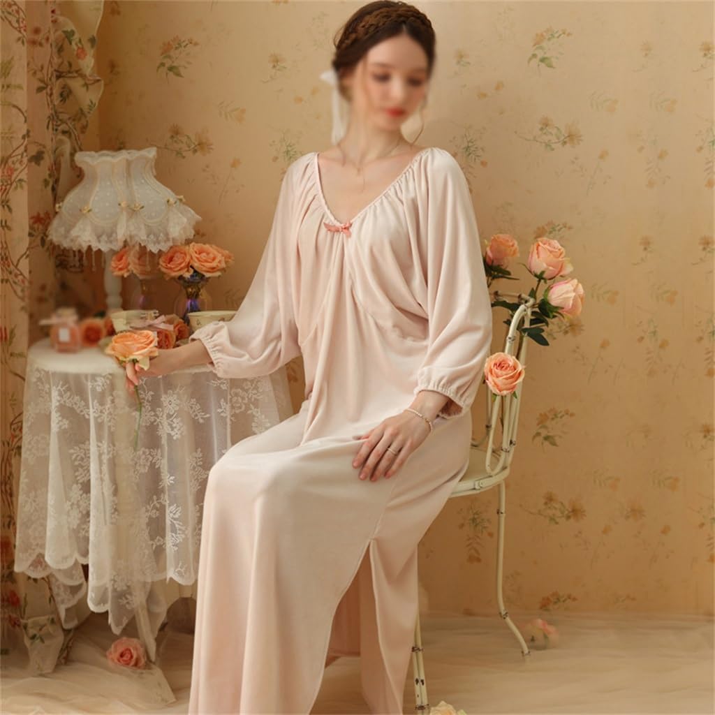 JSEIAJB Sleeping skirts, autumn and winter long golden velvet pajamas, long sleeved plush home clothing