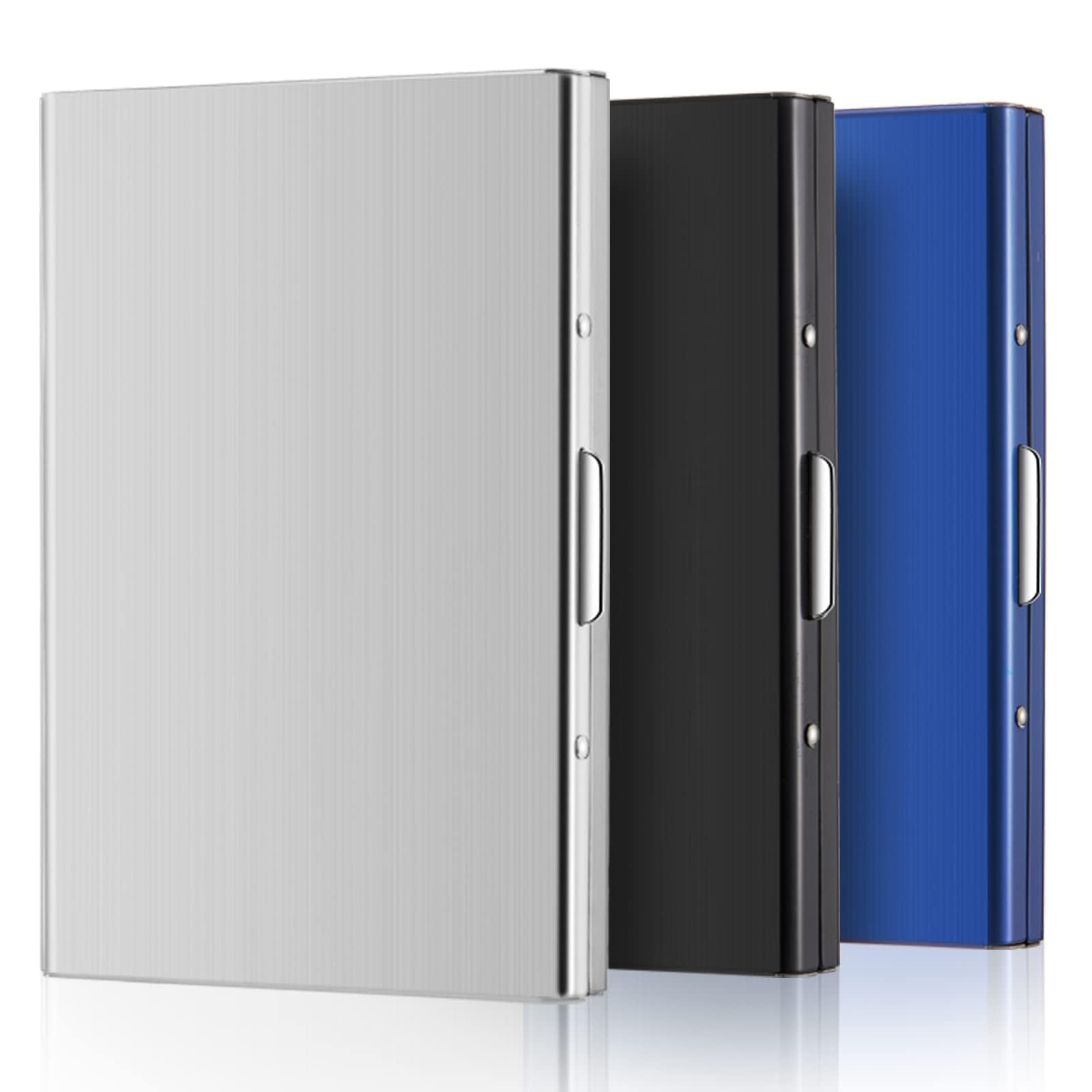 3 Pcs Stainless Steel Credit Card Holder Metal RFID Blocking Case Protector Metal ID Card Wallet with 6 Slot for Men Women Gift Box(Silver, Black, Blue)