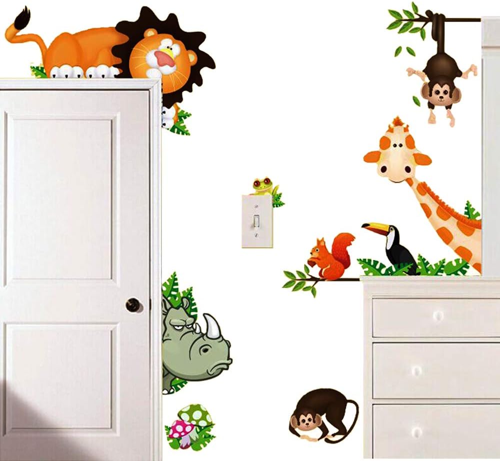 MLMLovely Giraffe Monkey Rhinoceros Lion Zoo Zoological Ggarden Art Wall Stickers Decal for Nursery Home Decor Children Courtyard Baby Room
