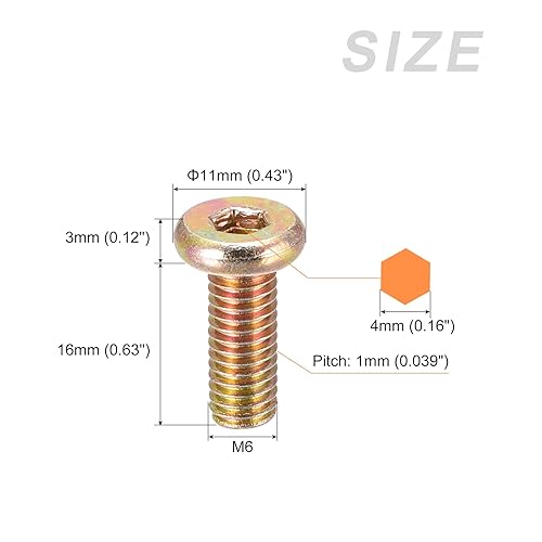 Miniatura 8 de METALLIXITY Tornillos de máquina de cabeza hexagonal (M6 x 1.772 in), 20 unidades, tornillos de acero al carbono, para maquinaria, muebles, bricolaje