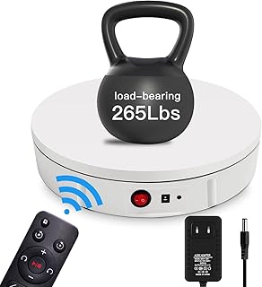 Motorized Rotating Display Stand, 360 Degree Electric Rotating Turntable for Photography Products Display，Live Video Show,Remote Control Angle, Speed (White, 11.8inch / 265Lbs Load,Wired)