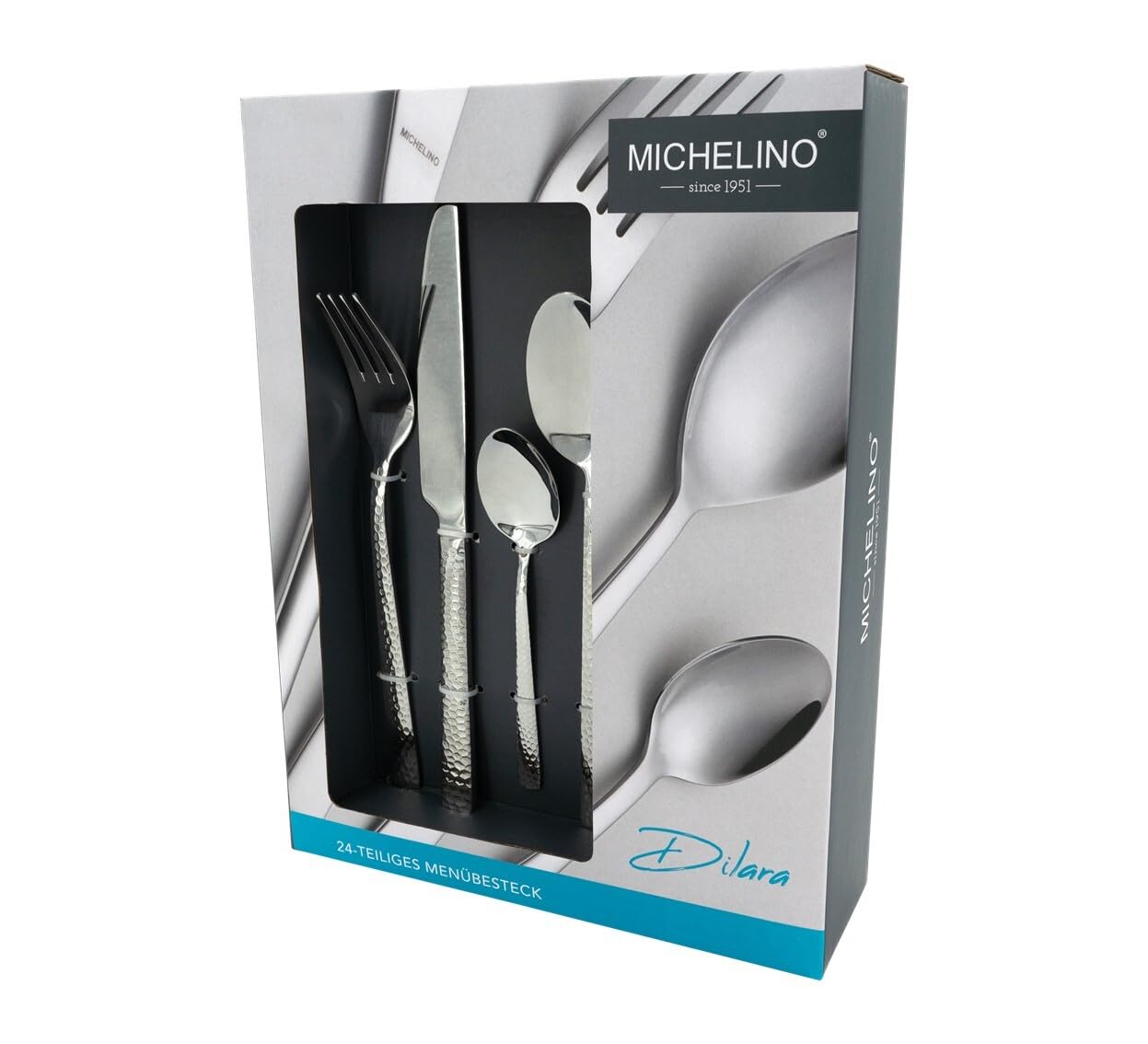 Michelino Mila Ménagère 24 Pièces En Acier Inoxydable Pour 6 Personnes Utilisation Polyvalente Pour La Maison, Couteau, Fourchette, Cuillère, Cuisine