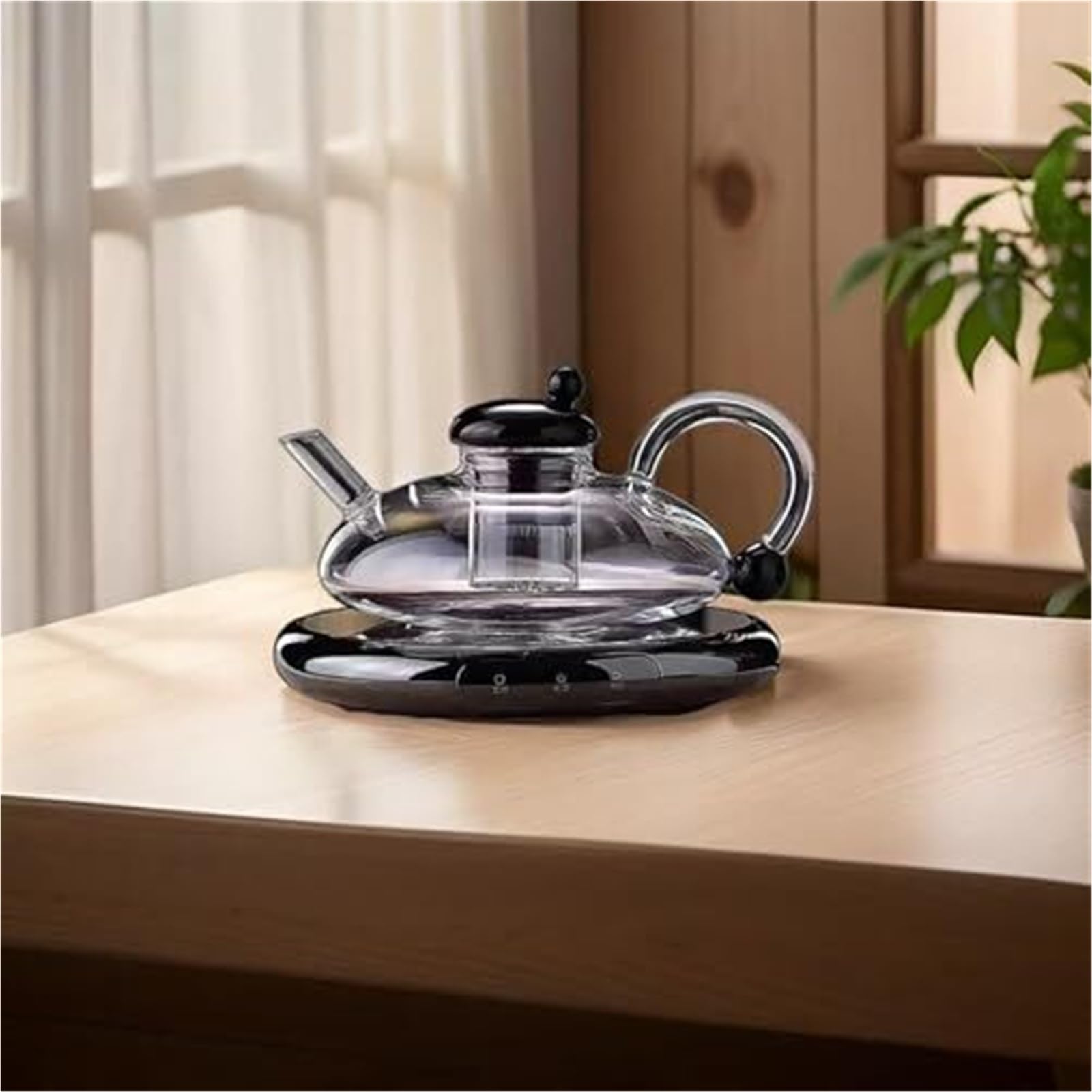 Zestaw czajnika elektrycznego ze szklanym czajnikiem i ceramiczną płytą grzewczą, 2 filiżanki, czajnik do herbaty liściastej(Clear,2 Cups)