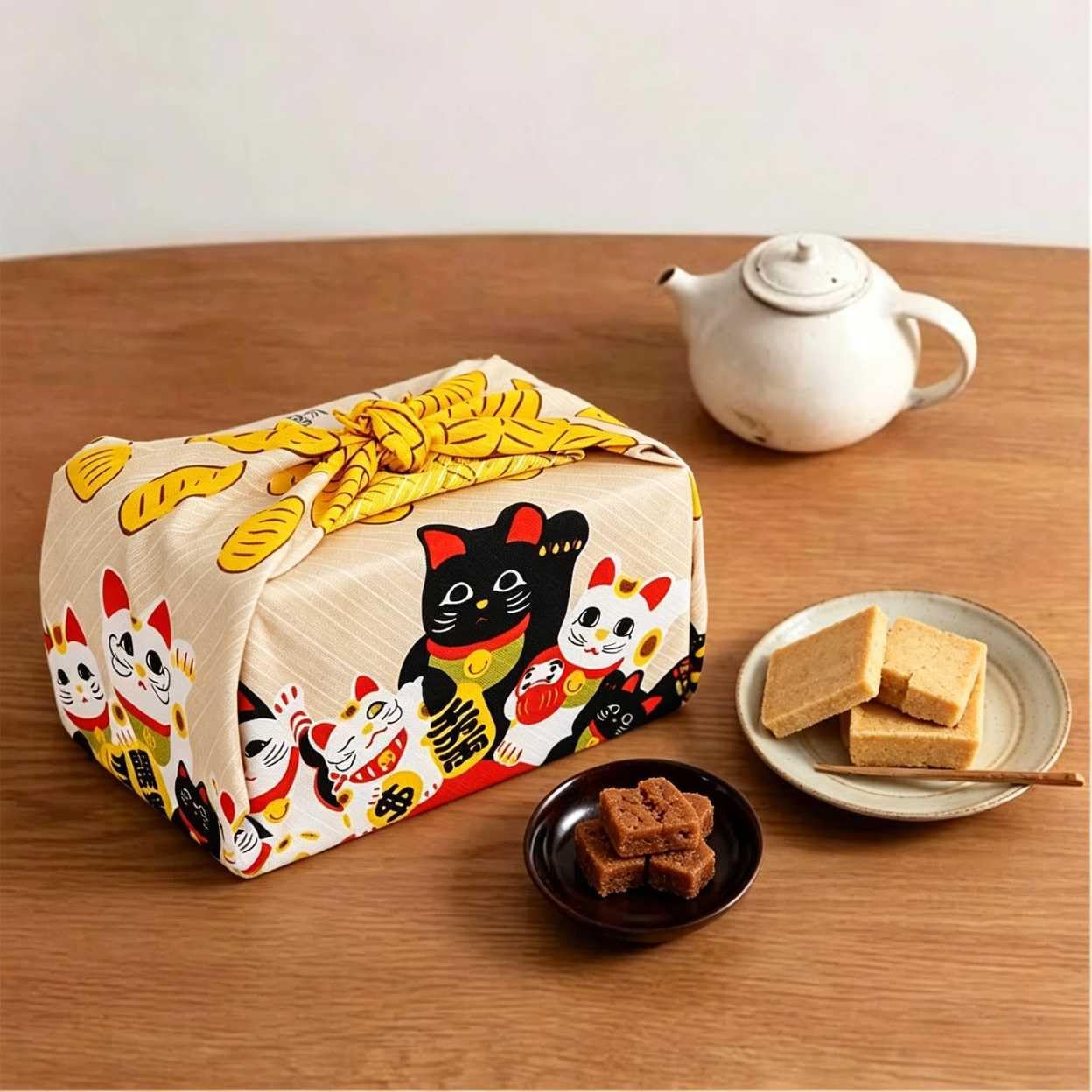 Furoshiki Japanese Wrapping Cloth, Large Size 27.6x27.6 Inch, Reusable Gift Wrap, Eco-Friendly Fabric for Bento Bag, Wine Bottle, Table Decor Washable & Wrinkle Resistant (Lucky Cats, 27.6"x27.6") image 5