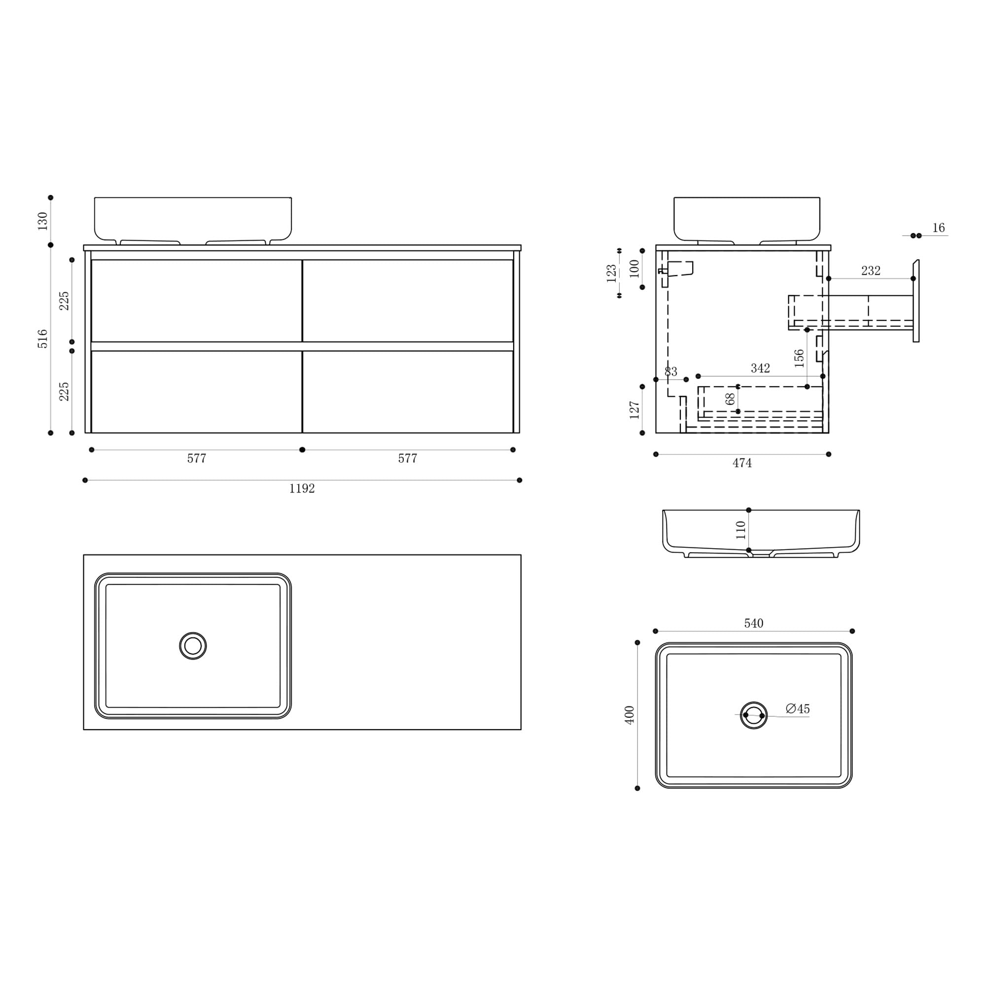 doporro Mobile Bagno Sospeso 120 cm Naturale Chiaro, Mobiletto Sottolavabo con Lavabo da Appoggio in Marmoresina Bianco e 4 Cassetti Soft Close, Mobili Arredo Bagno Spazioso Normal