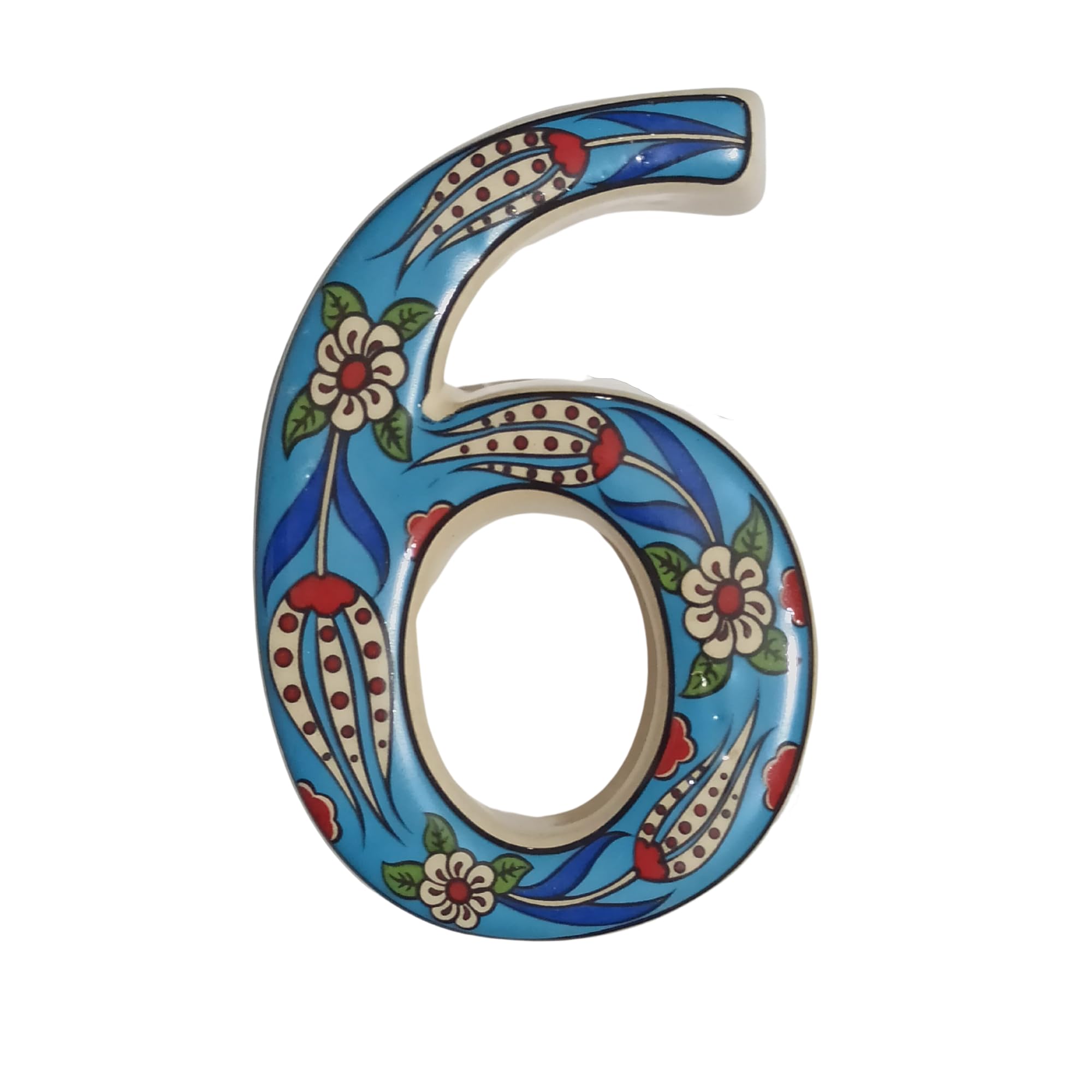 Ceramic house numbers with tulip design and several colors (turquoise, 6)