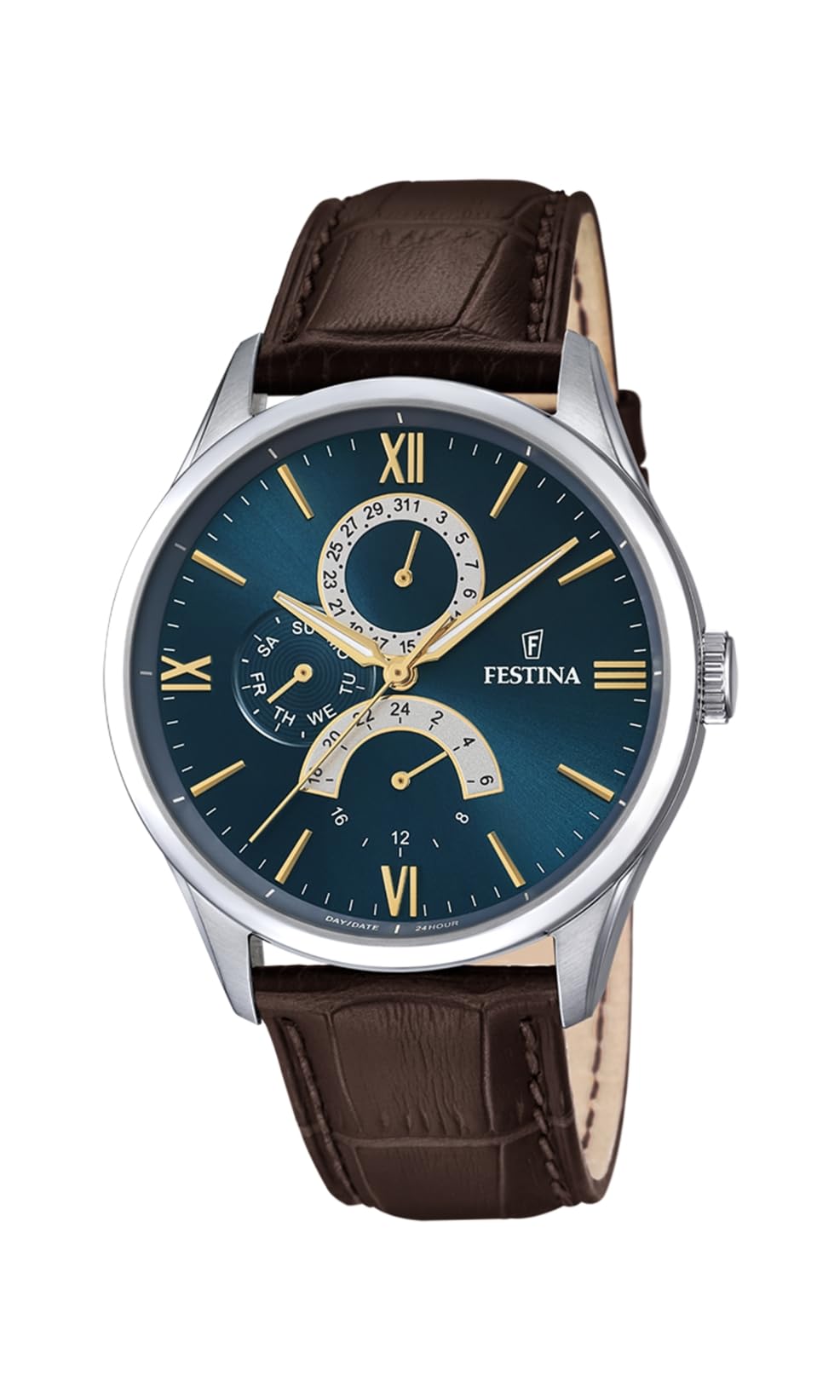 Festina Reloj Hombre F16823/​A Acero Clasico Caja de Acero Inoxidable 316l Plateado Correa de Cuero Marrón