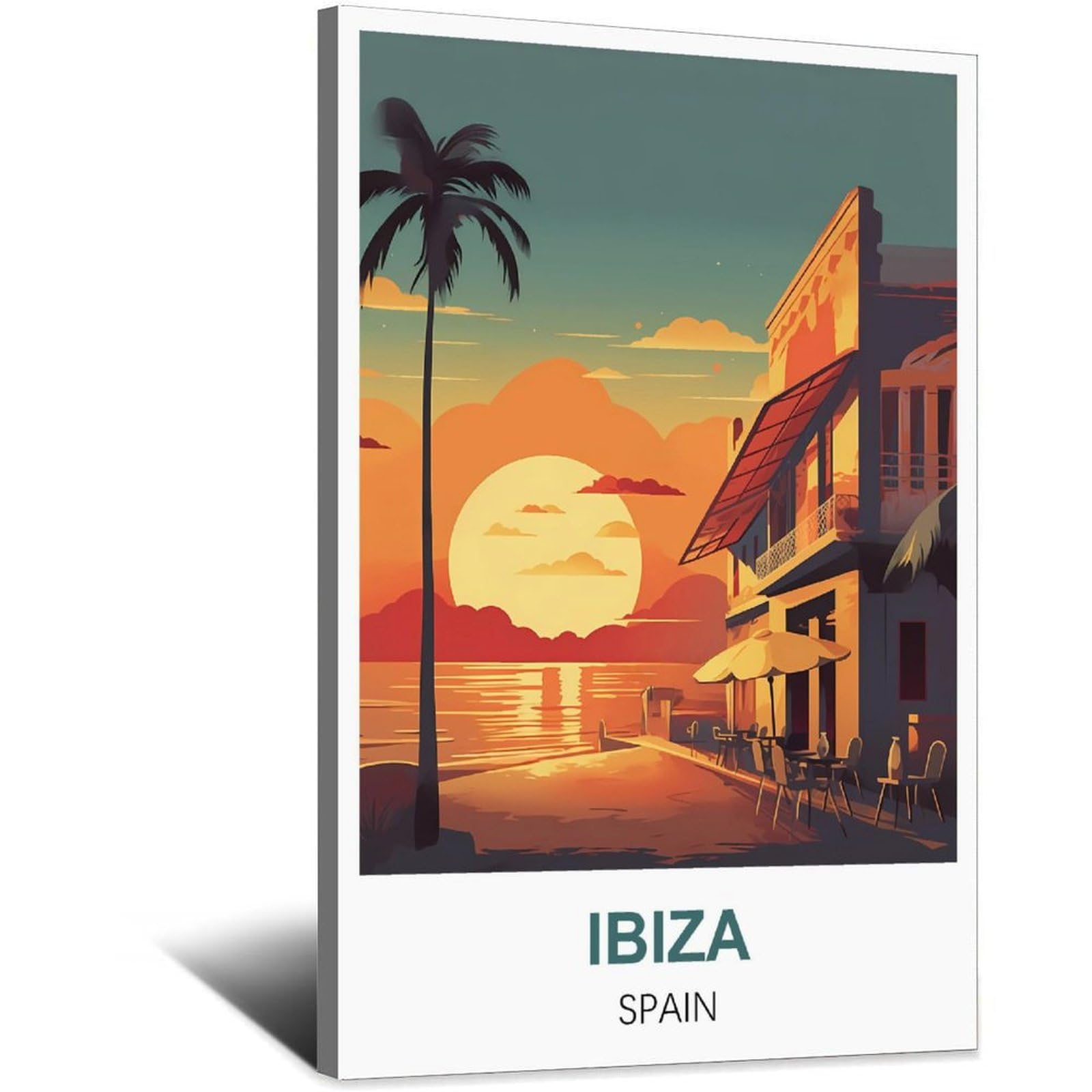 Ipuzou Frame-Style Ibiza Spain Vintage Travel Poster 08X12inch(20X30cm) Canvas Wall Decor, Wall Art Posters Prints Paintings Pictures For Living Room