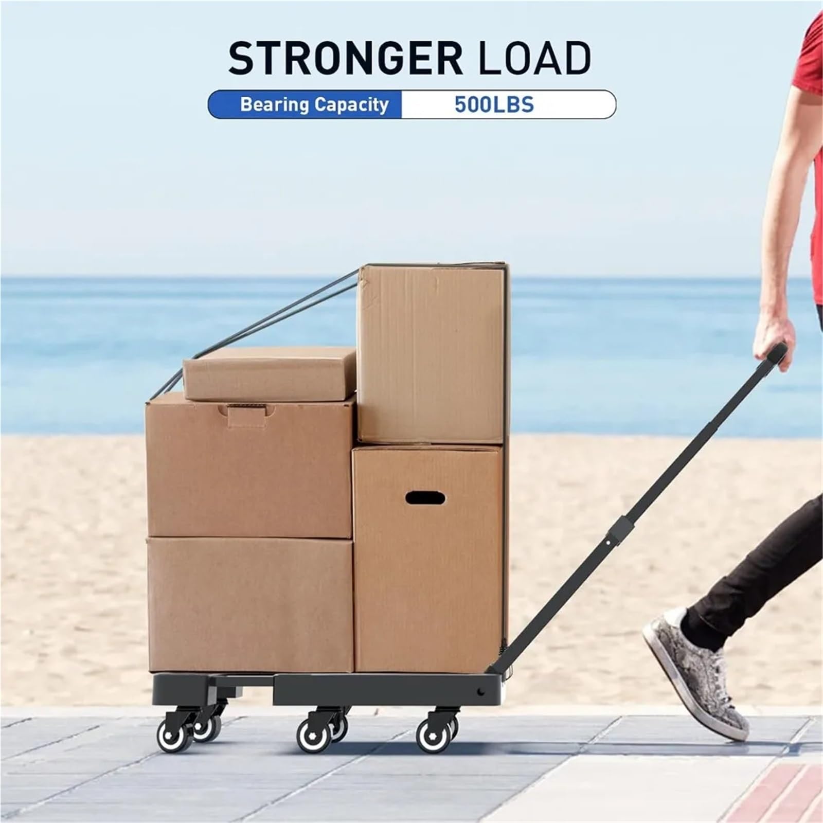 Carrello a mano pieghevole, carrello for bagagli pesanti da 500 libbre, con piattaforma for carrelli di utilità 6 ruote 2 corde elastiche for Per Il Trasporto