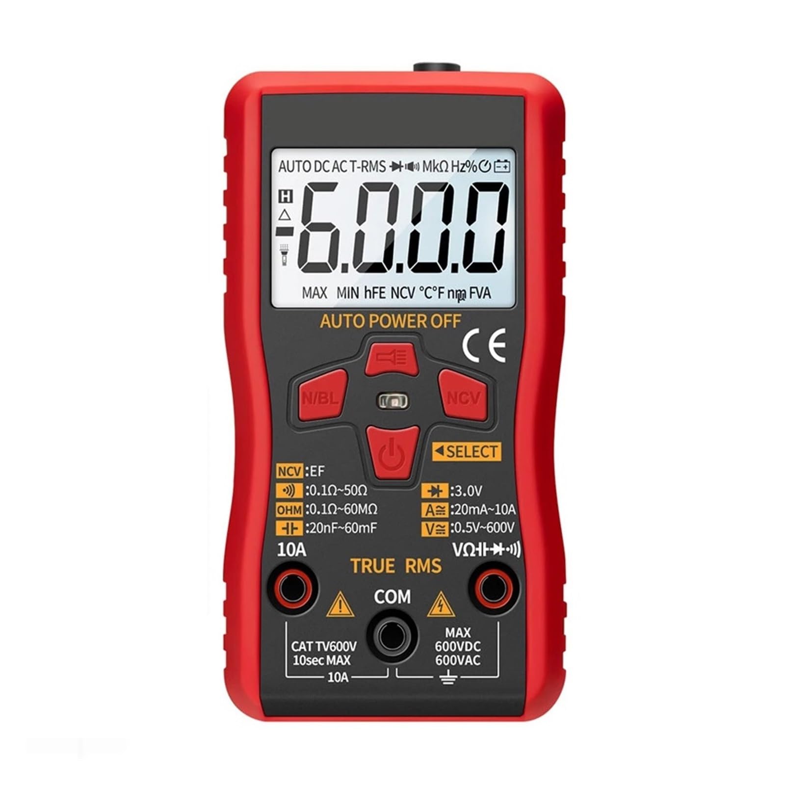Mini Multímetro Digital Tester Auto Mmultimetro True Tranistor Meter Con NCV Data Hold 6000counts Linterna Lectura Rápida Precisa Sencilla