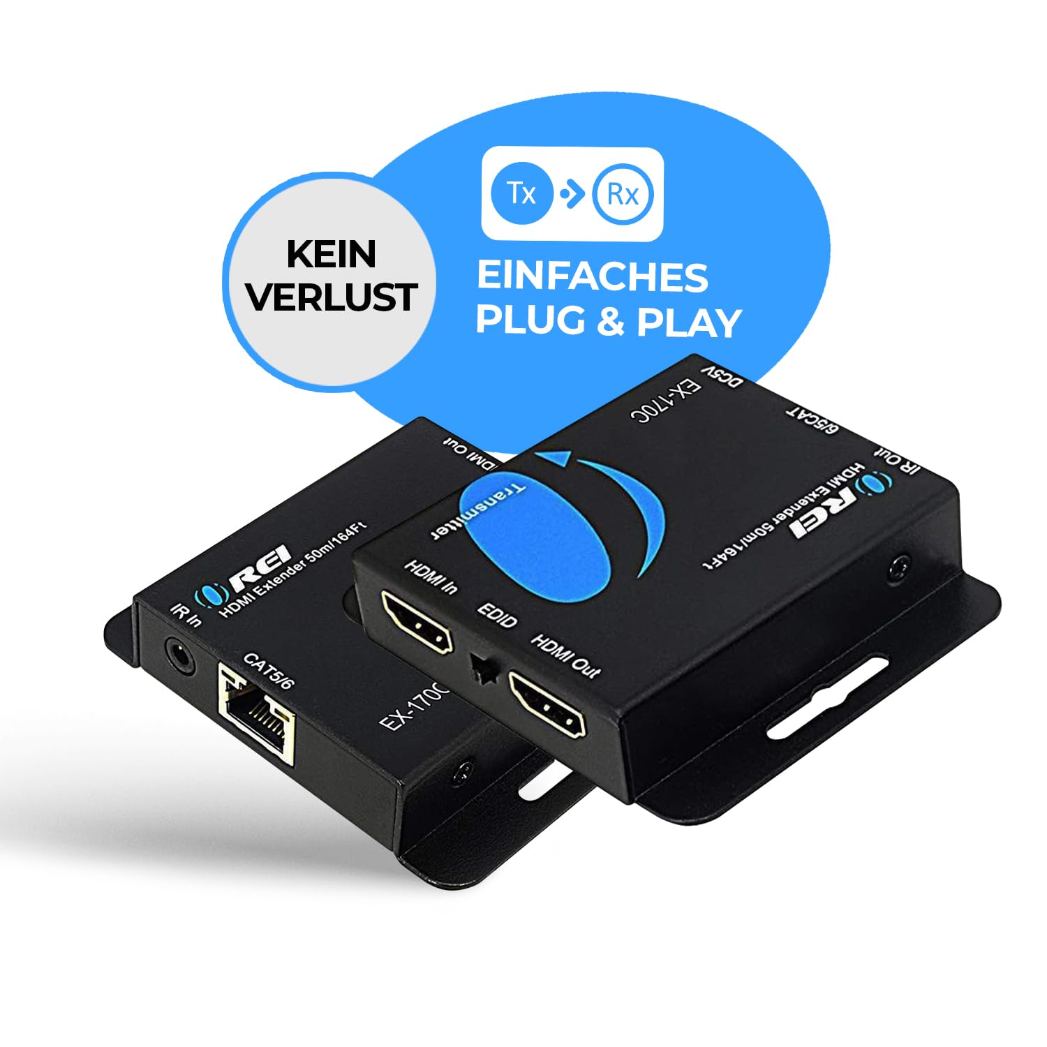 OREI 4K-HDMI-Over-Ethernet-Extender über CAT5/CAT6/CAT7, mit IR bis zu 50 m – Loop-Out – 4K @ 30 Hz 1080P Full HD Signalverteilung (EX-170C)