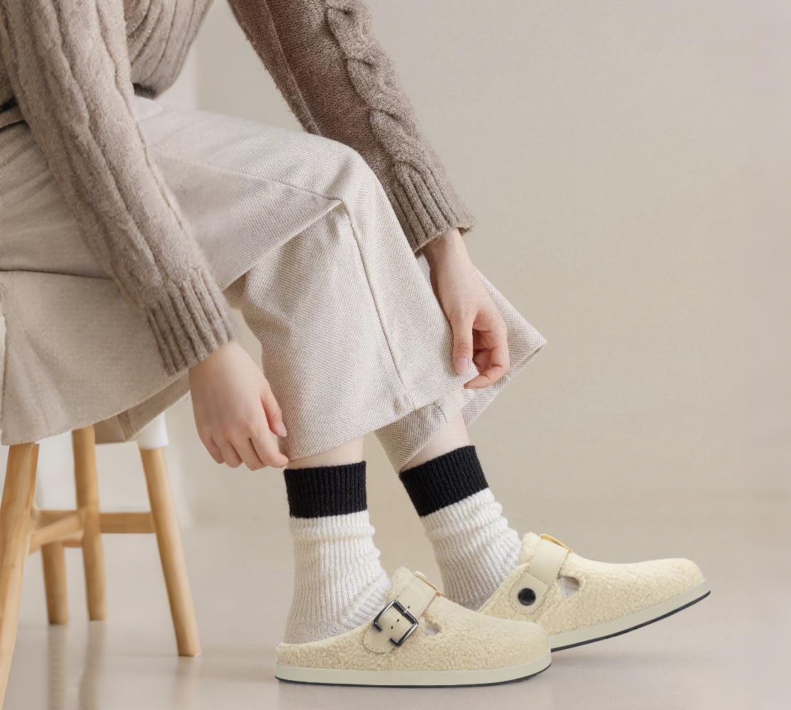 Sisttke Hausschuhe Damen Herren Gefütter Clogs Winter Bequeme Wärme Plüsch Flauschige Haus Pantoletten Gartenschuhe