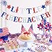 Ushinemi Glitter Little Firecracker First Birthday Banner Pre-Strung, 4th of July Patriotic 1st Birthday Red White and Blue Baby Shower Decorations