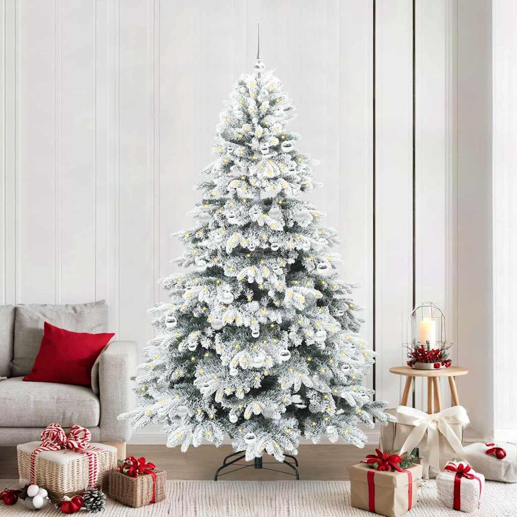Sapin de Noël artificiel blanc 210 cm, PE et PVC, 300 LED blanc chaud, support pliable, pour intérieur et extérieur, durable