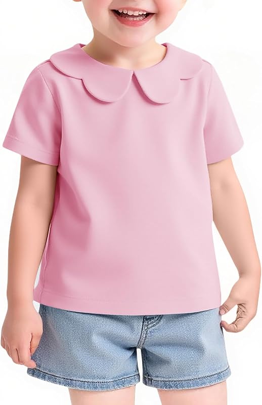 Toddler Baby Girls Short Sleeve Shirts Peter Pan Collar Blouse