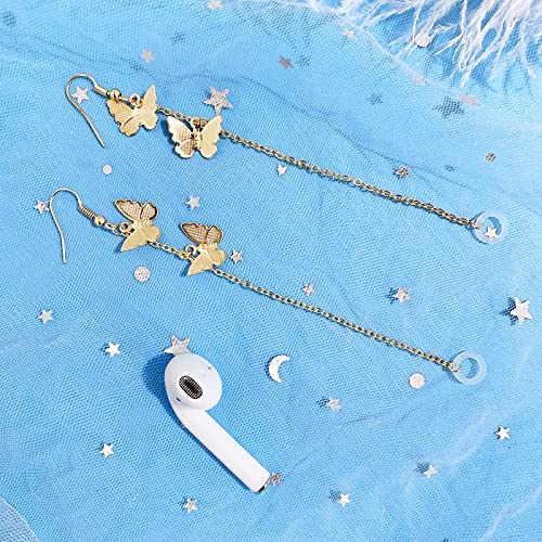 2pcs Anti Lost Earrings for Airpods Wireless Earphone Holder Butterfly Cactus Sunflower Mushroom Strap Earrings Holder Earhooks for Women (Gold Butterfly)