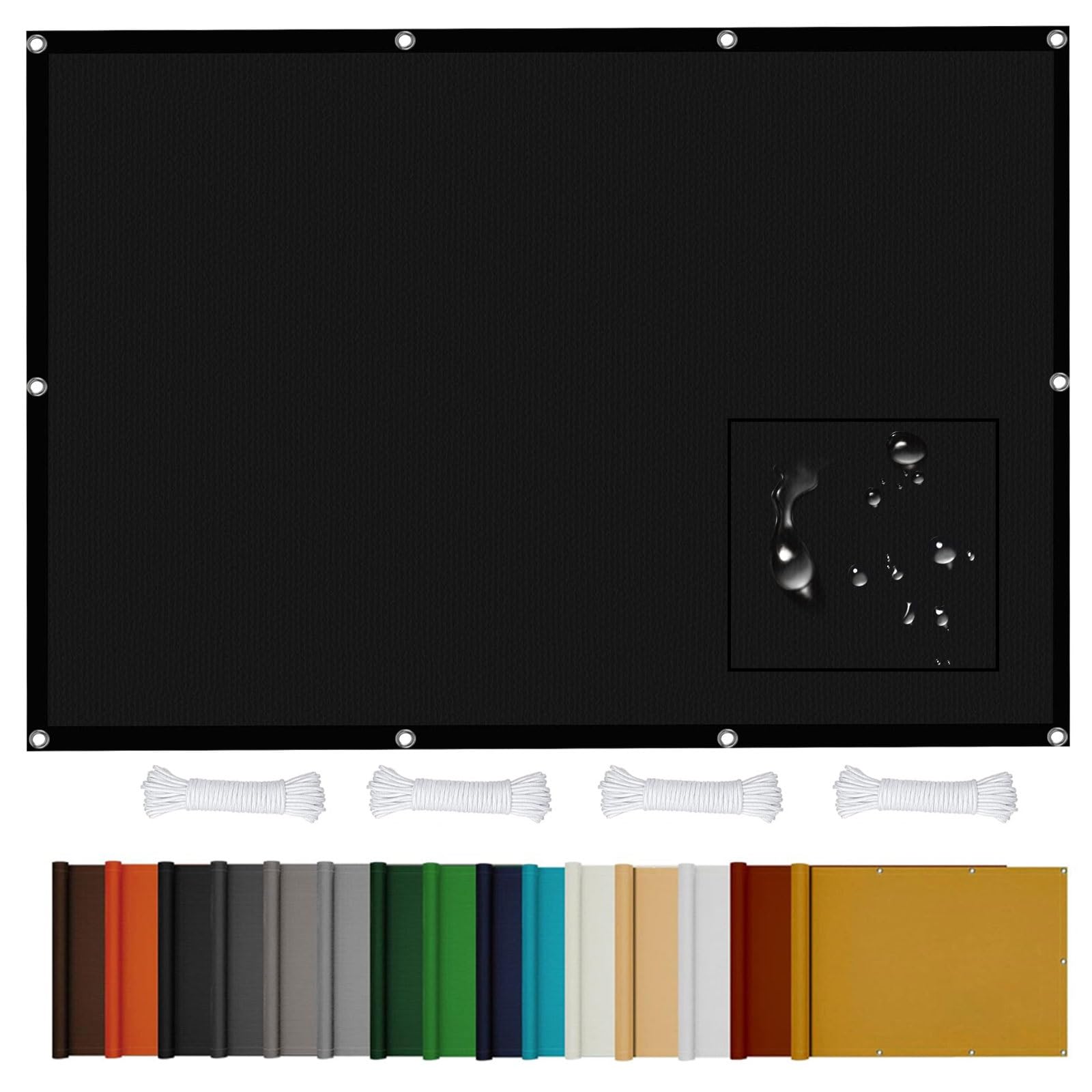 Voile ombrage 2x9m imperméable noir protégeant du soleil