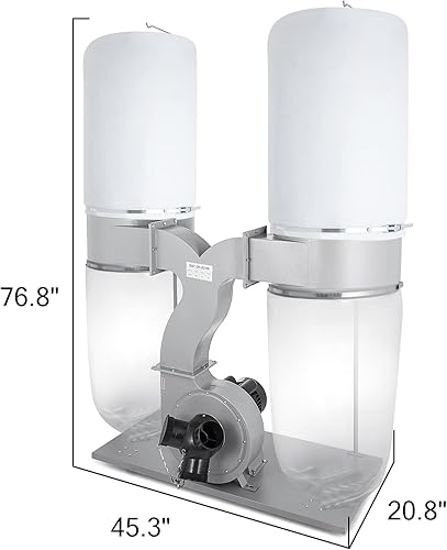 Miniatura 8 de VEVOR Colector de polvo 3HP con bolsa de flujo de aire de 2300 CFM, colector de polvo portátil de 110 V, filtro de bolsa de 5 micrones