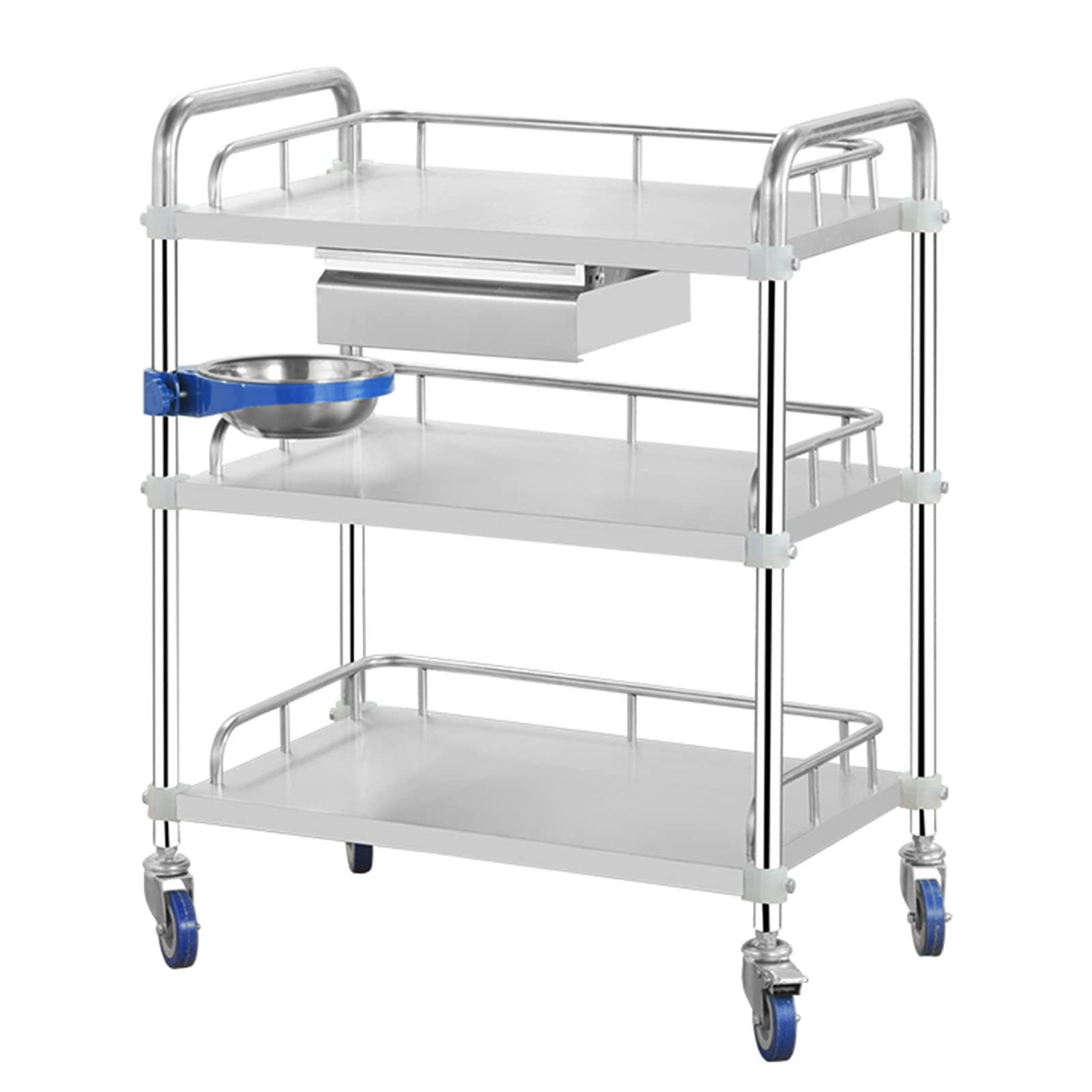 LJYKBFL Stainless Steel Utility Rolling Cart with Locking Wheels Catering and Storage Cart 2 Tier 45x35x82cm
