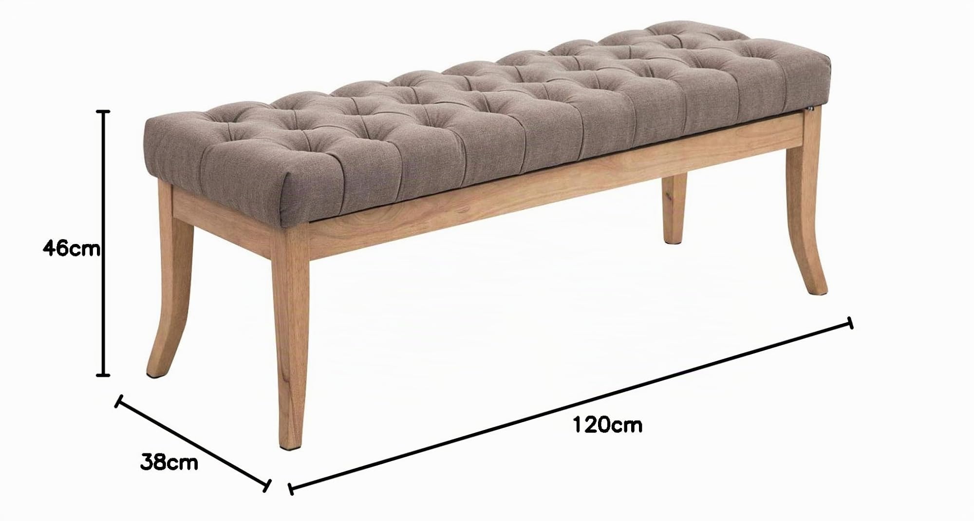 CLP Taburete Pie De Cama Ramses En Tela | Banqueta Altura De Asiento: 46 cm | Banco De Entrada con Base En Madera Clara Antigua I Color:, Color:Gris Pardo, Tamaño:120 cm