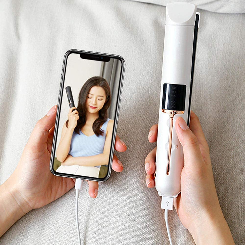 2 en 1 enderezador y rizador de Cabello con Temperatura Ajustable Inteligente y portátil antipaldimia Completo para un Estilo de Cabello Largo o Corto