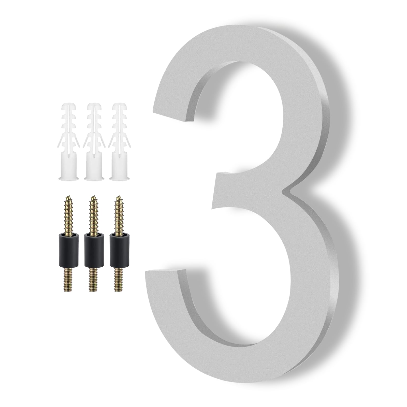 DEWEL 8 Inch Floating House Numbers, Silver Address Numbers for Outside