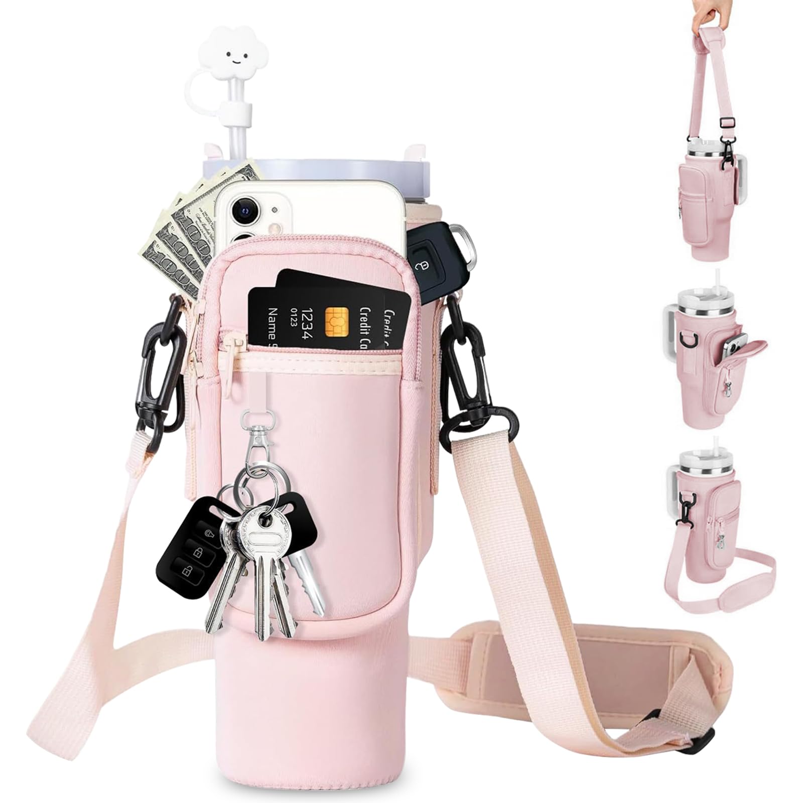 40oz Stanley Cup Accessori, Porta Borraccia Tracolla per Stanley, Accessori Stanley Cup, con Scomparto per Cellulare e Tracolla Regolabile, per Escursioni, Corsa, Ciclismo