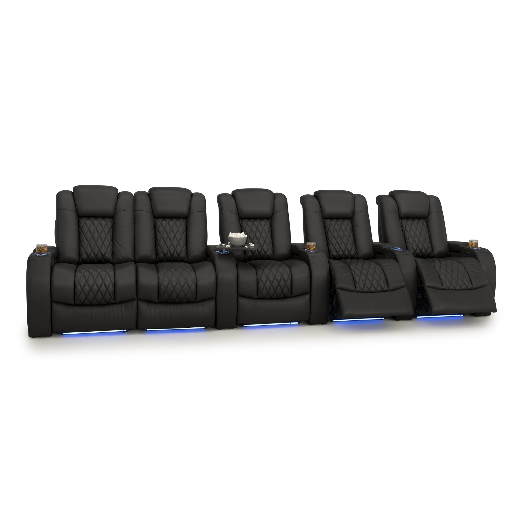 Seatcraft Diamante Home Theater Seating Black Row of 5 Left Loveseat