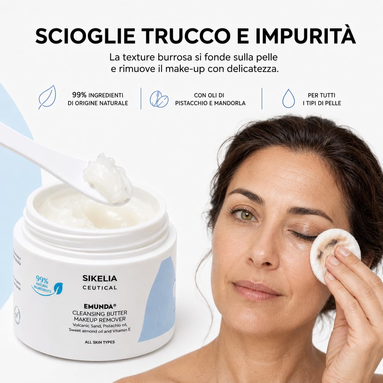 SIKELIA CEUTICAL EMUNDA Burro Struccante e Detergente Viso, 100ml | Naturale 99%, Balsamo Struccante, Pelle Sensibile e Occhi, Doppia Detersione