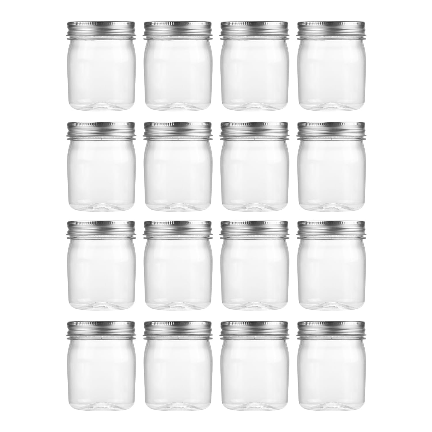 novelinks 8 Ounce Clear Plastic Jars Containers With Screw On Lids - Refillable Round Empty Plastic Slime Storage Containers for Kitchen & Household Storage - BPA Free (16 Pack)