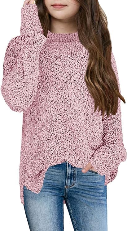 Tankaneo Mädchen Fuzzy Fleece Warm Pullover Rundhalsausschnitt Lose Chunky...