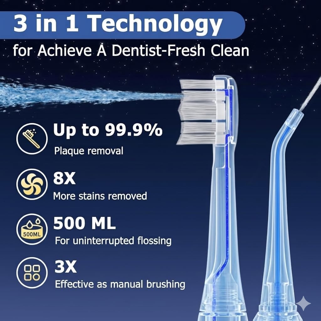 Cepillo de dientes eléctrico con hilo dental de agua, combo de cepillo de dientes mejorado para adultos, 5 velocidades y 3 modos, 30 días/carga para limpieza de dientes y eliminación de placa, dientes