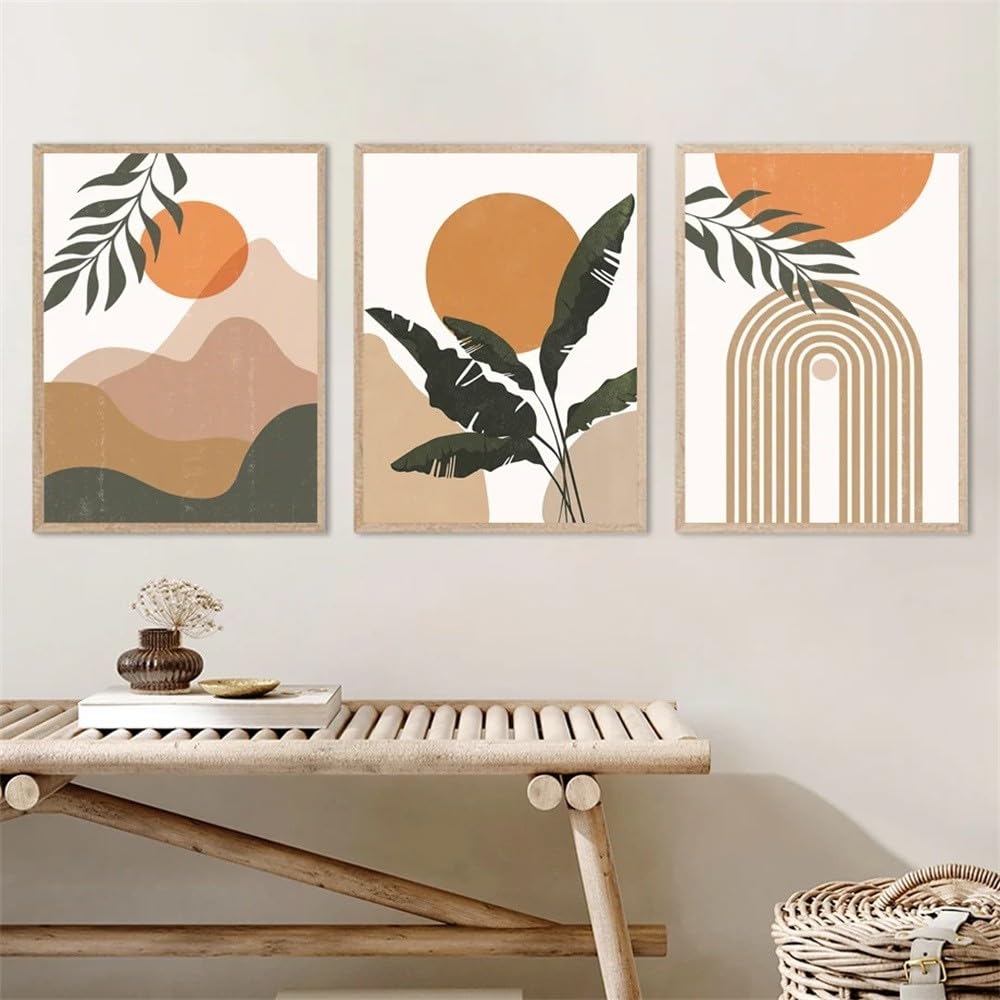 Wbyzac Green Art Prints-Abstract Solar Geometry Bohemian Tropical Plant Wall Art Canvas Painting Nordic Poster And Print Pictures For Linving Kitchen Room Decor-50 * 60Cm*3Pcs (No Frame)