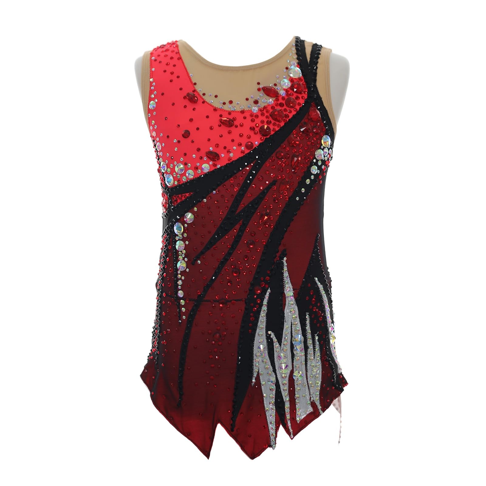 Dziewczęce Damskie Trykot Do Gimnastyki Artystycznej, Bez Rękawów Świecący Rhinestone Unitard, Konkursowa Sukienka Na Łyżwach