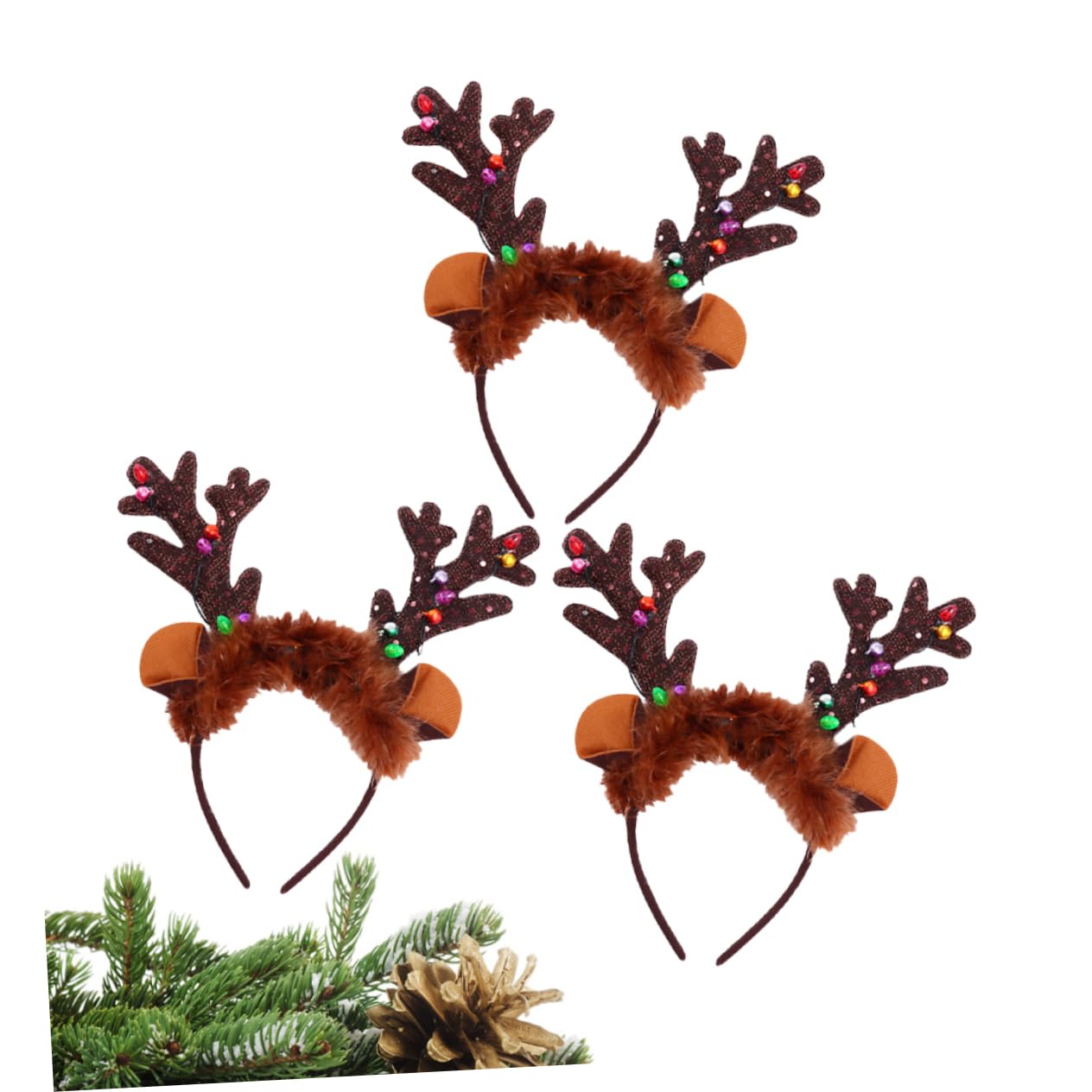 DOITOOL 3stücke Weihnachtsstirnband mit Geweihmotiv Leuchtendes Weihnachtsstirnband Led-haarschmuck für Damen und Junge Mädchen aus Hochwertigem Material