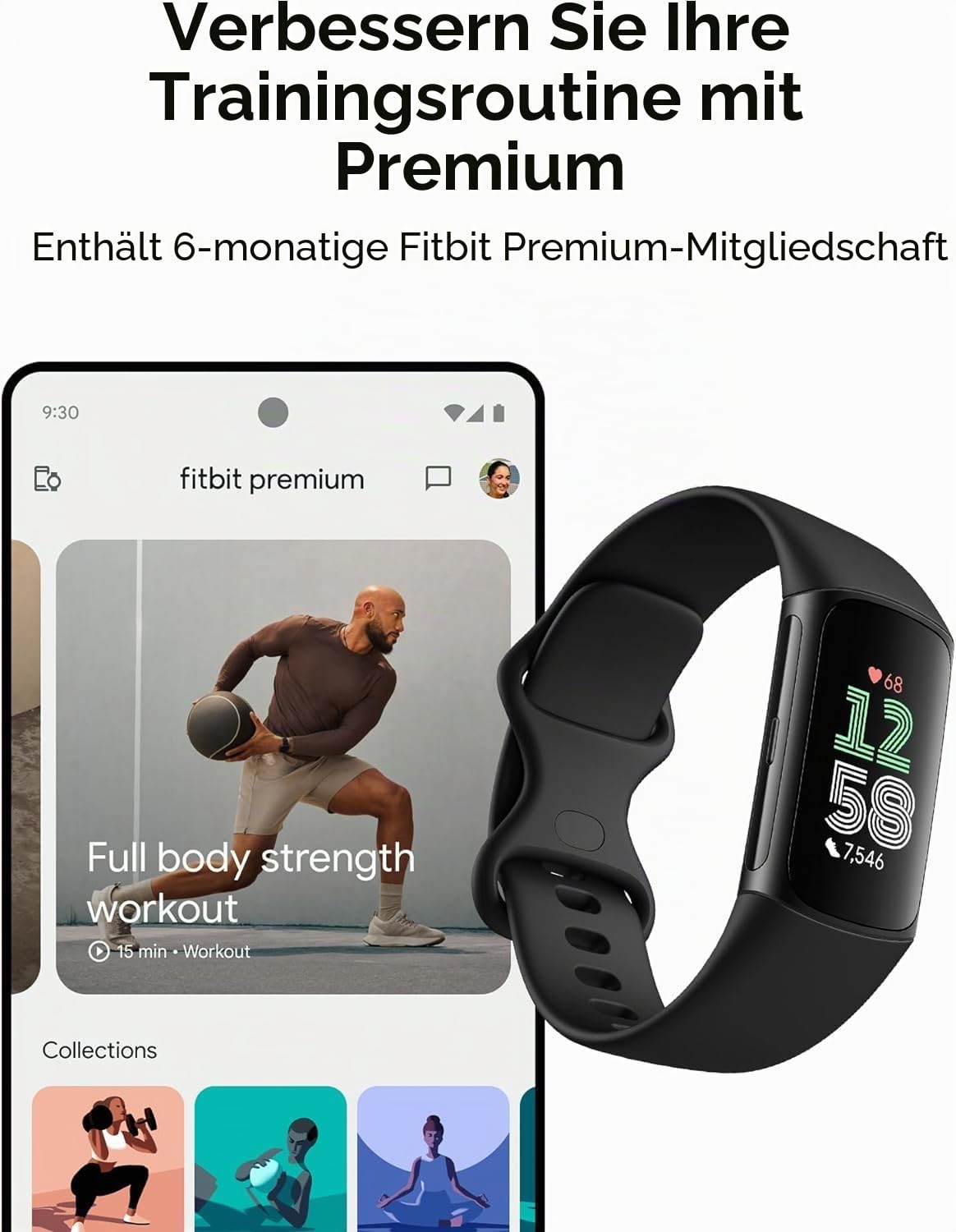 Fitbit Google Charge 6 Activity Tracker mit 6 Monaten Premium-Mitgliedschaft inklusive, 7 Tage Akkulaufzeit und Google Wallet und Google Maps