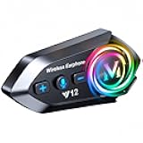 Motorcycle Helmet Blueototh Headset Speakers with Hifi Sound,Noise Cancellation,1000mAh Battery,25 Hours Use,Boom Mircrophone,Easy to Install Use with Golves,IPX6 Waterproof,Voice Assistant,FM