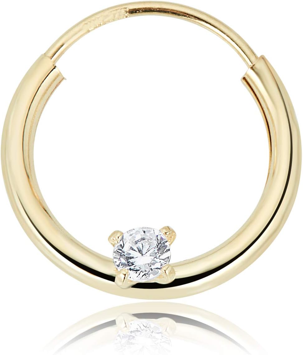 AVORA 14K Gold Simulated Diamond CZ Solitaire Cartilage Hoop - 050 Gauge
