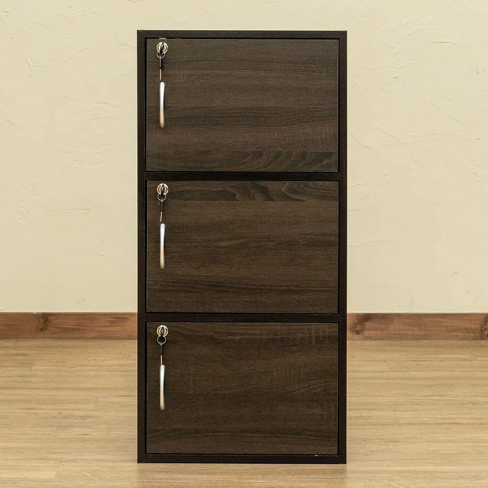 鍵付きラック 3段 収納 ボックス / 新品未使用（ウォールナット） Amazon｜サカベ 鍵付きラック3段 カラーボックス 扉付き